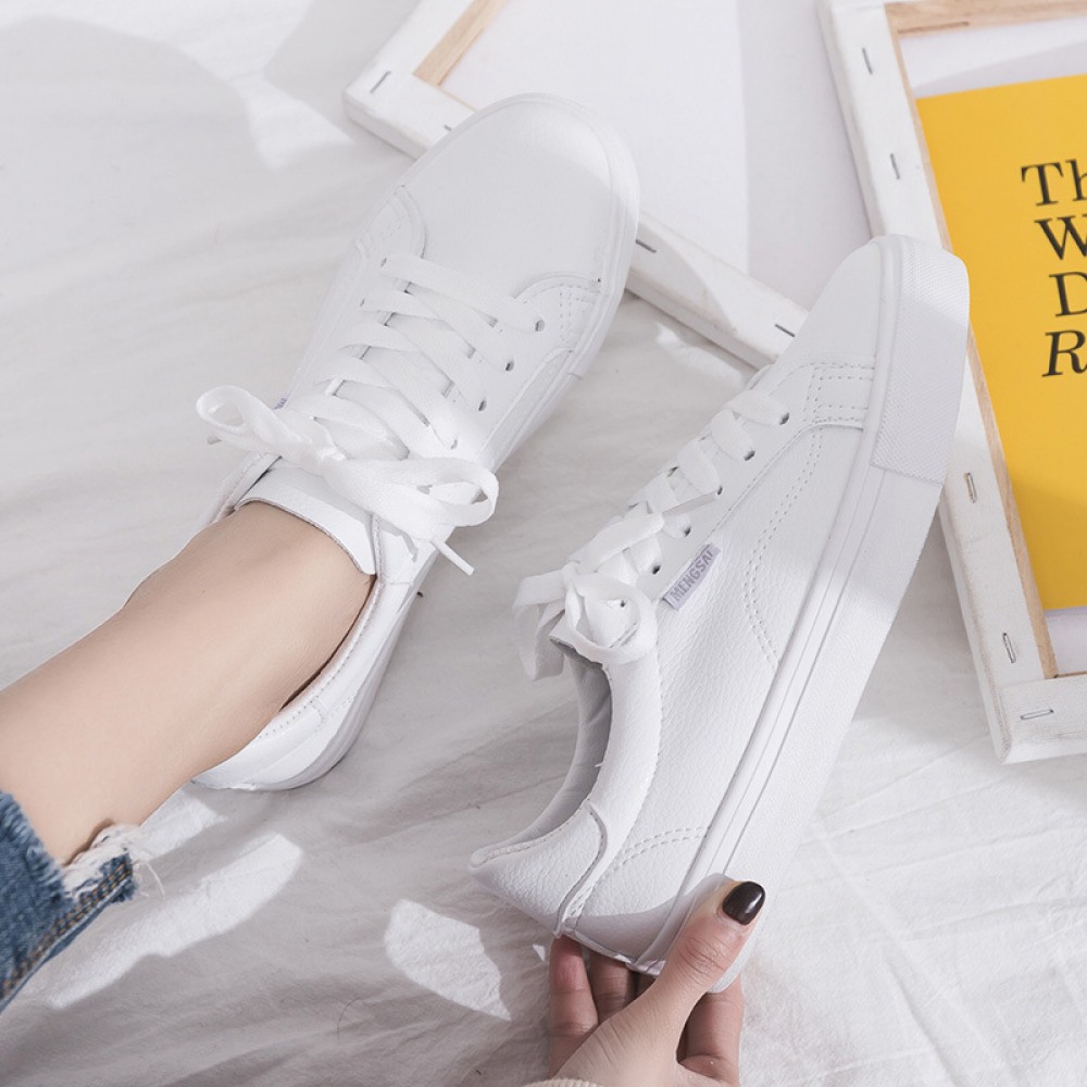 Spring New White Leather Shoes Running Flat Casual Shoes