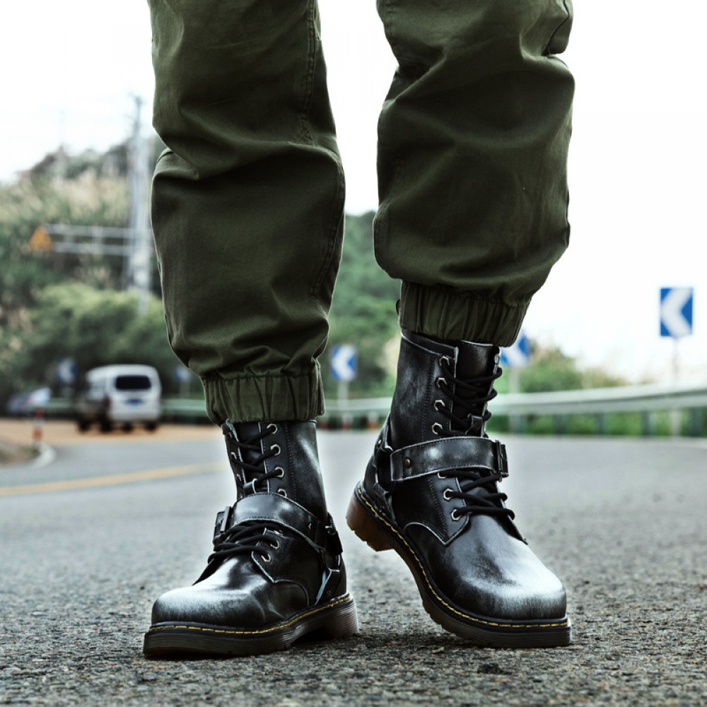 Big Head Leather Shoes Men's Trendy Snow Military Martin Boots