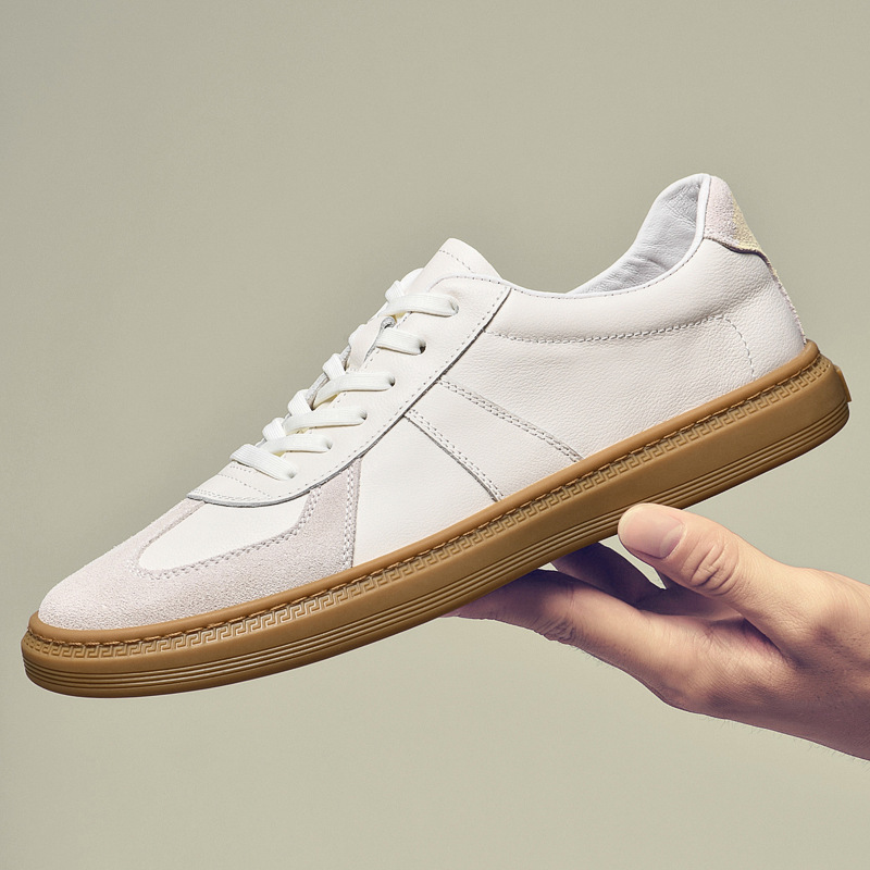 Men's Casual White Shoes With Top Grain Cowhide And Soft Sole